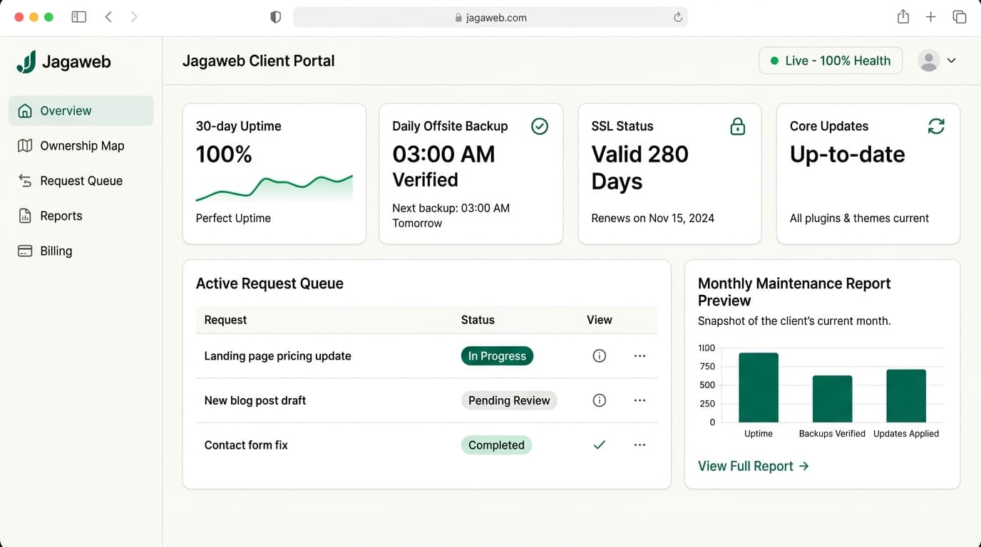 Jagaweb Client Portal Dashboard Interface